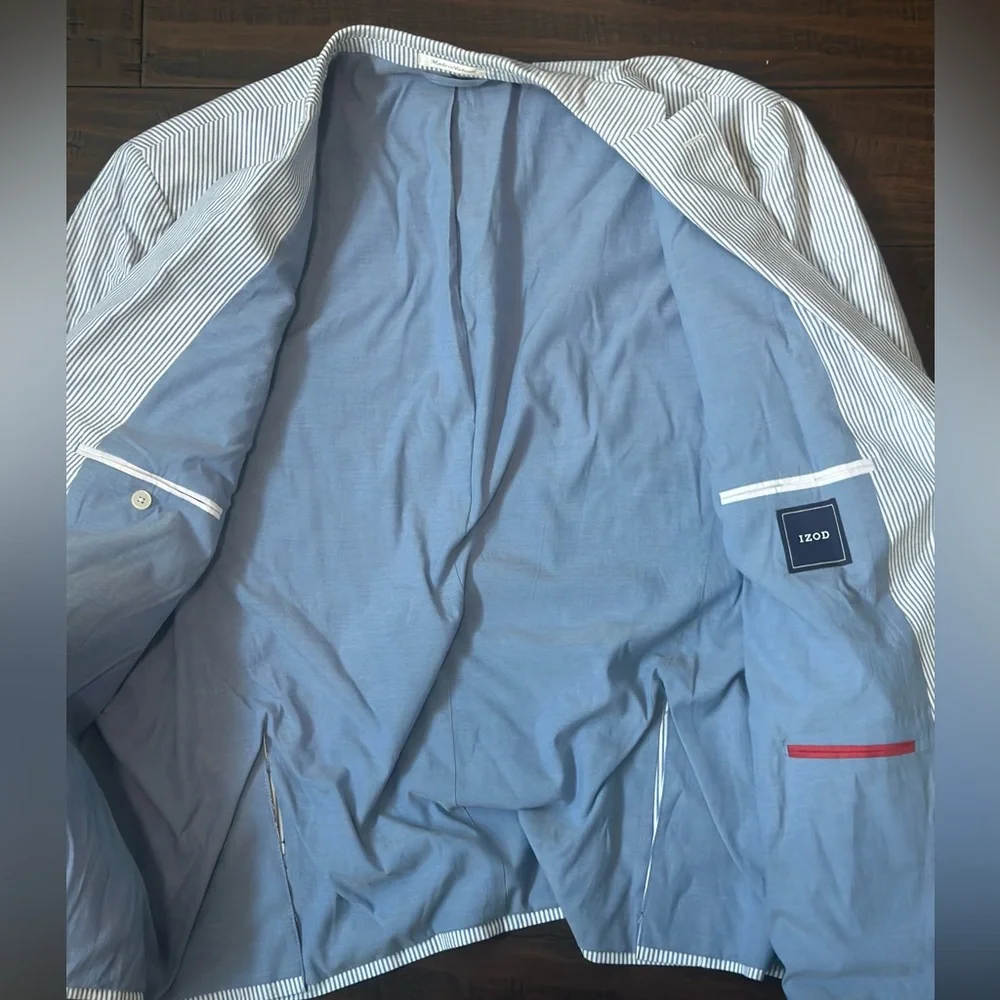 Izod Blue and White Cotton Blazer